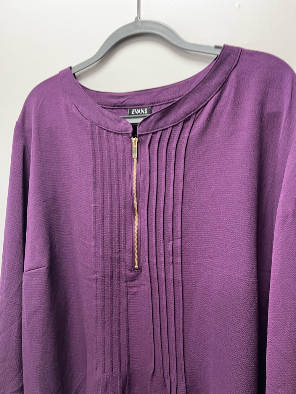 Evans Purple Zip Pintuck Shirt Plus-Size Plum Blouse Gold Zipper & Buttons - Picture 7 of 16